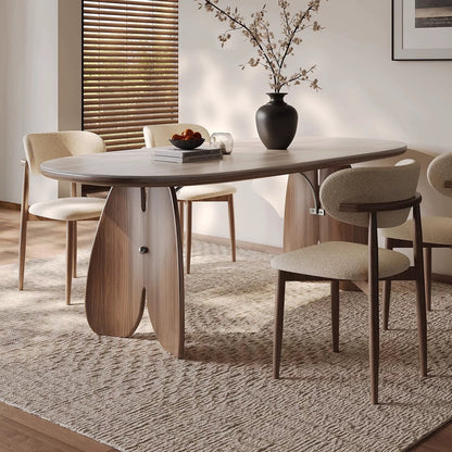 Élégant Ensemble Table à Manger Moderne en Bois et Chaises Associées×6 - Design Incurvé
