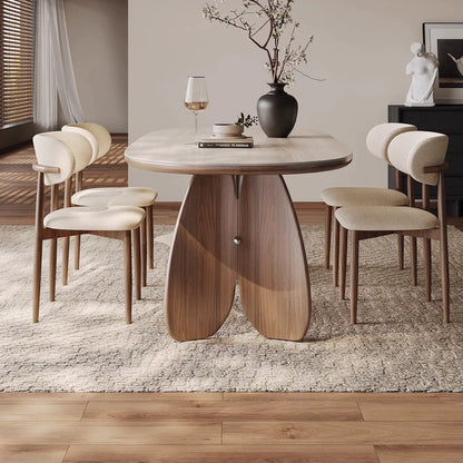 Élégant Ensemble Table à Manger Moderne en Bois et Chaises Associées×6 - Design Incurvé