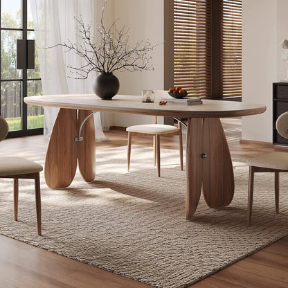 Élégant Ensemble Table à Manger Moderne en Bois et Chaises Associées×6 - Design Incurvé